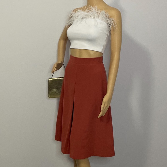 Leith Pants - Burnt orange high waisted gaucho pants with pleating and wide leg fit below knee